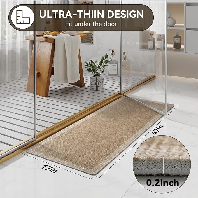 Bathroom Runner Rug, Long Thin Bath Mat Fit Under Door, Brown 17x47 | Quick Dry Absorbent, Rubber Backing Washable Large Bathmat, Shower Mat for Bathroom Floor, Tub and Outside Shower, Home Decor