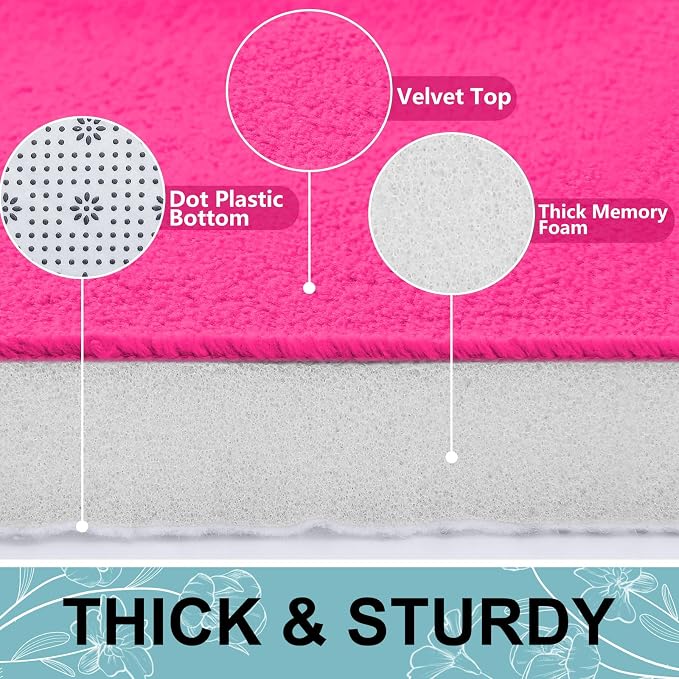Smiry Memory Foam Toilet Rugs 24x20, Extra Soft Absorbent Bathroom Rugs | Deep Pink, Quick Dry Machine Washable Non-Slip Contour Bath Mat for Toilet