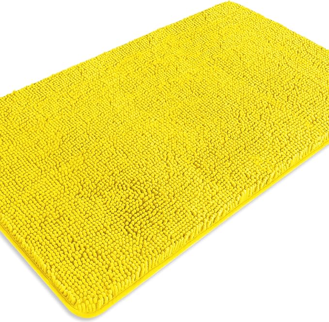Yellow Bathroom Rug – Absorbent and Washable Bath Mat, Non-Slip, Thick Soft Chenille Bath Rugs for Bathroom Floor, Shower, Sink - 26" x 44"