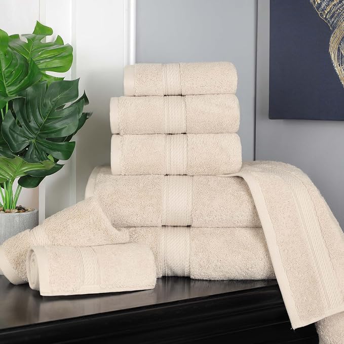 SUPERIOR Egyptian Cotton Ultra Plush & Absorbent, 8 Piece Set, Cream | Quick Dry, Soft Luxury Towel Set, Bath Essentials, Guest Bath, Spa, 2 Bath, 2 Hand, 4 Face Towels, Madeline Towels
