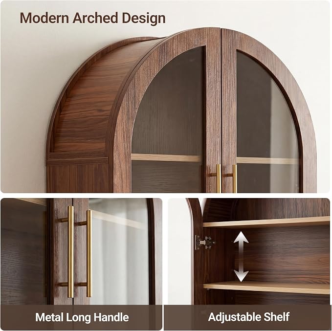 Seang Bathroom Arched Wall Cabinet,23.6" Modern Medicine Cabinet with Towel Bar and Adjustable Shelf,Over The Toilet Wall Storage Cabinet for Laundry Room,Living Room,Kitchen,Walnut