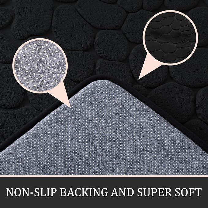 Bathroom Rugs Mat Set, Memory Foam Bath Mat 3 Piece Black | U Shape+Small Mat, Non Slip, Water Absorbent, Washable, Bath Mat For Bathroom, Sink and Toilet