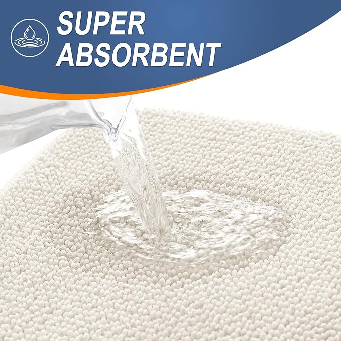OLANLY Memory Foam Bathroom Runner Rugs 70x24, Absorbent Long Mat, Ivory | Soft Quick Dry Bath Rugs, Non-Slip Carpet, Machine Washable Mat for Bathroom Floor, Tub and Shower, Home Decor Accessories
