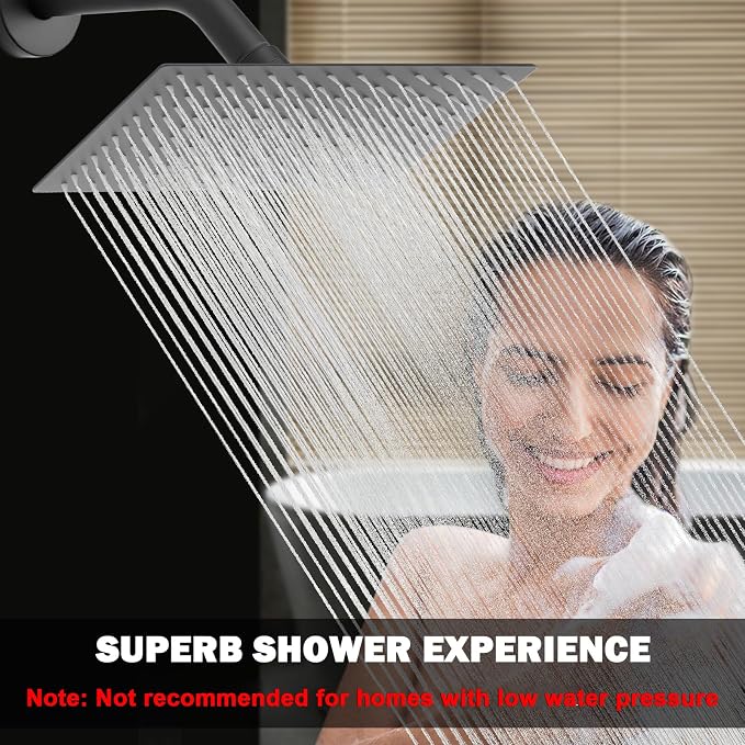 NearMoon Rain Shower Head, High Flow Stainless Steel Rainfall Shower, High Pressure Design, Awesome Shower Experience Even At Low Water Flow (12 Inch Rectangle, Matte Black)