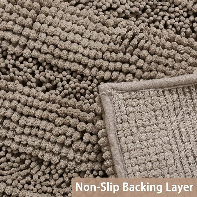 Turquoize Bathroom Rugs Shaggy Chenille Bath Rug Non Slip Thick Shaggy Bath Mats for Bathroom Chenille 1-Piece Bath Mat Set, Soft Super Absorbent Shower Rug Washable Mats, 17"x24", Taupe