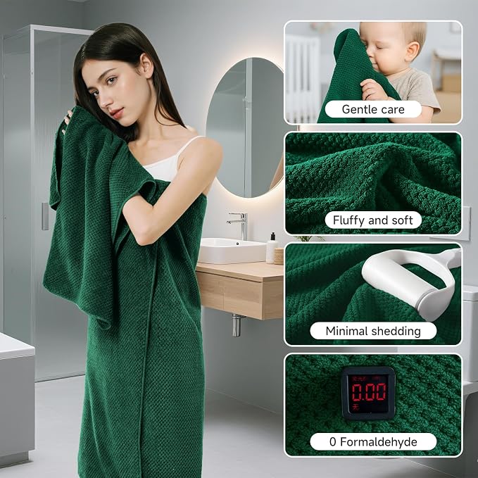 REDKISS Soft 6 Piece Bath Towel Set - 2 Bath Sheets, 2 Hand Towels, 2 Washcloths - Highly Absorbent, Quick Dry, Lightweight Towel Sets Collection, Premium Dark Green Towels for Bathroom, Gym & Spa