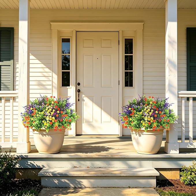 UV Resistant Artificial Flowers for Outdoors, 12PCS Mix | Silk & Plastic, for Hanging Baskets, Window Boxes & Planters, Porch, Yard, Garden, Spring Summer Outdoor Home Decorations