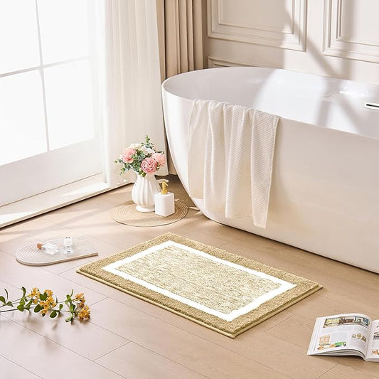 CozeCube Beige Bath Mat 32"x20" Non Slip Washable Rug | For Bathroom Non Slip, Fluffy Absorbent Microfiber Bath Mats Machine Wash, Stylish Cute Aesthetic Bathroom Rugs