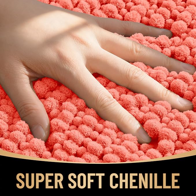 OLANLY Thick Chenille Large Bathroom Rugs 40x32, Absorbent Bath Mat, Coral | Soft Bath Rugs, Rubber Backing, Machine Wash Dry, Bath Mats for Bathroom, Tub and Shower, Home Decor Accessories