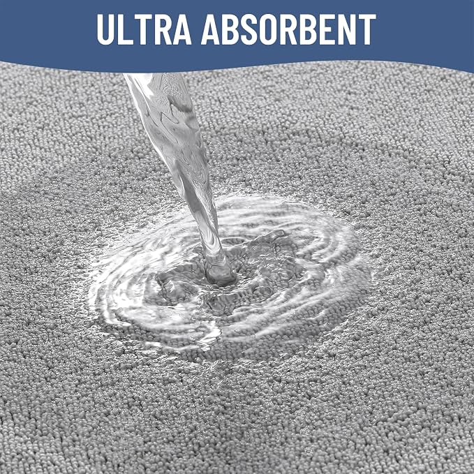 Smiry Memory Foam Bath Mat 44x24, Extra Soft Absorbent Bathroom Rugs | Grey Quick Dry, Machine Washable Bath Mats for Bathroom, Shower, Tub and Home Decor Accessories
