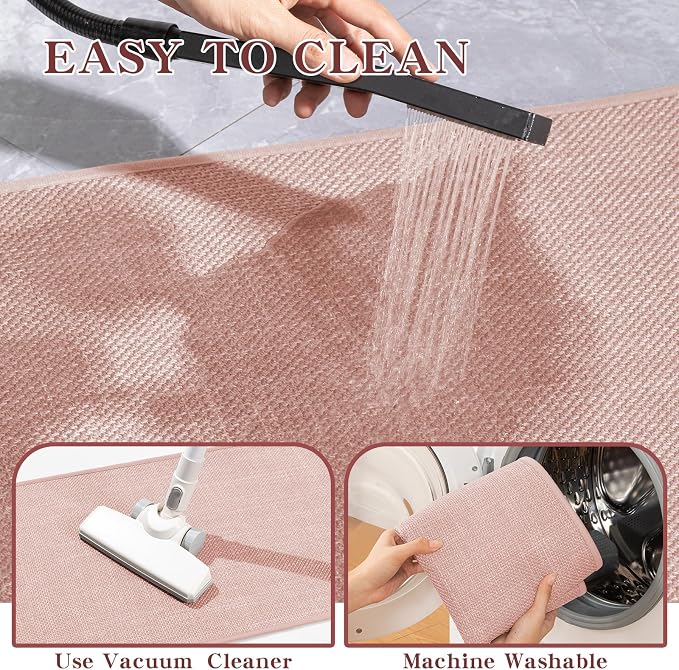 Bathroom Rugs Mat 36x25, Ultra Thin Non Slip Bath Mat Large Quick Dry Absorbent Bath Mat for Bathroom Floor, (Pink, 36"x25")
