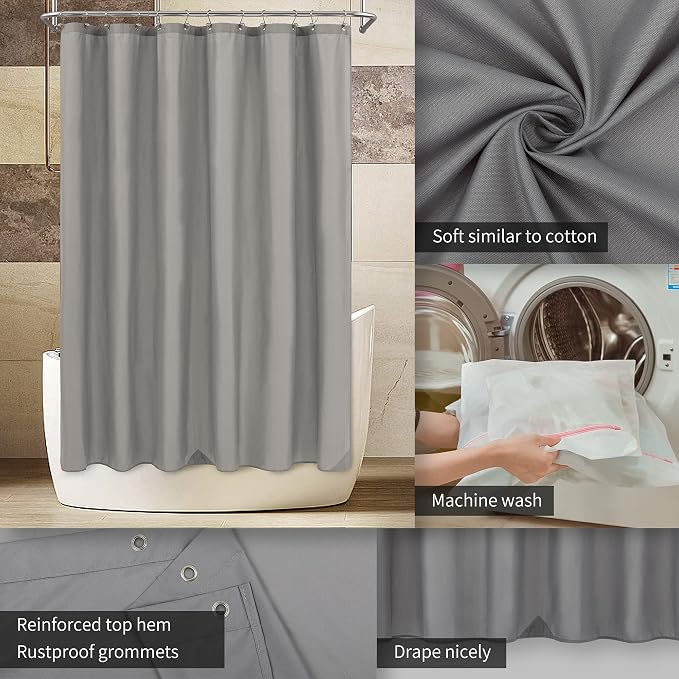 ALYVIA SPRING Extra Long Waterproof Fabric Shower Curtain Liner Grey, 72x84 | 3 Magnets, Soft Cloth & Hotel Quality, Machine Washable, Light-Weight, Extra Long Size