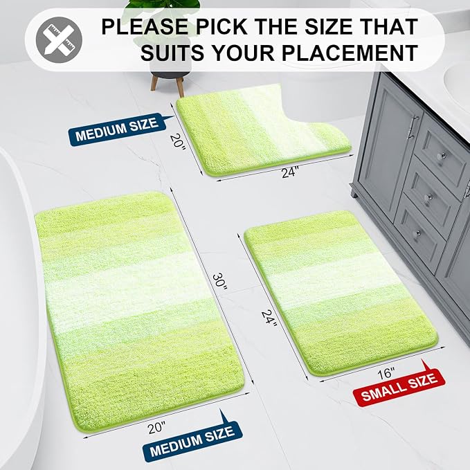 Arotive Microfiber Bathroom Rugs, Shaggy Soft Absorbent Bath Rug, 30x20 | LightGreen, Rubber Backing Thick Plush Machine Washable Dry Bath Mats for Bathroom, Tub and Shower, Rectangular
