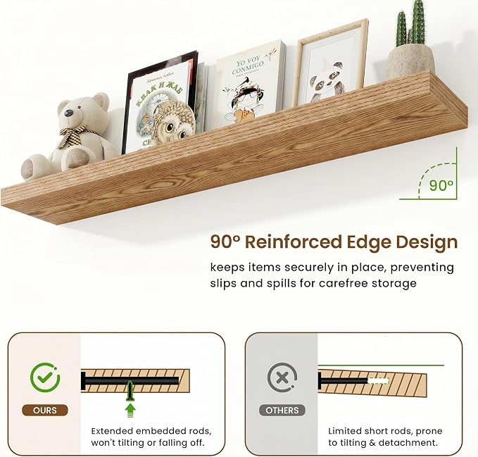 55in Floating Shelves, 55"W x 9.25"D x 1.5"H, Light Brown, 2Pcs | Long Wall Mounted Engineered Wood Shelves for Wall with Invisible Brackets for Living Room, Bedroom, Bathroom, Kitchen