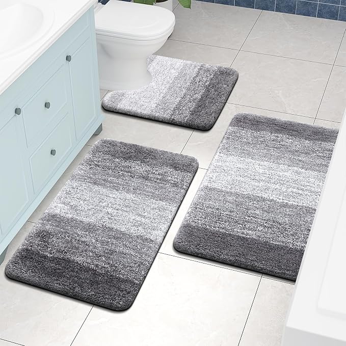 Arotive Microfiber Bathroom Rugs, Soft Absorbent Contour Toilet Rugs, 24x20 | Grey, Rubber Backing Thick Plush Machine Washable Dry Bath Mats for Toilet Base, U-Shape