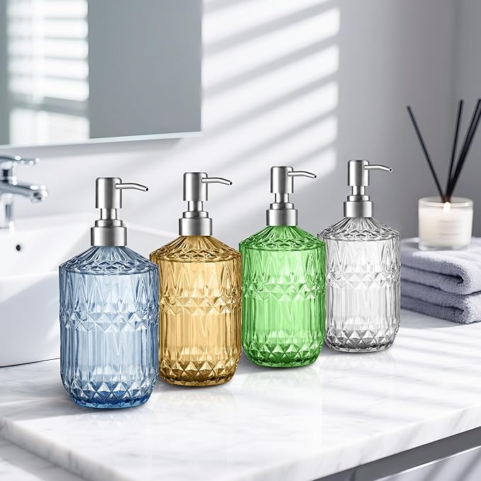Kaishun 13OZ Refillable Glass Soap Dispenser for Hand Soap & Lotion, Clear
