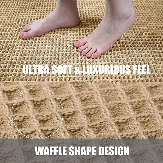 Waffle Bathroom Rugs, Large Non Slip Absorbent Waffle Knit Bath Mat for Shower Floor, Tub and Bathroom Door, Ultra Soft Quick Dry, Brown, 24"x36"