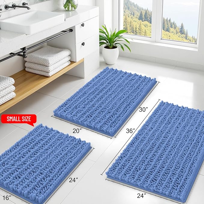 Smiry Bathroom Rugs 24X16, Extra Soft Rubber Backing Chenille Bath Mats | Cornflower Blue Machine Washable Non Slip Quick Dry Bath Mats for Bathroom Floor, Tub, Shower, Home Decor Accessories