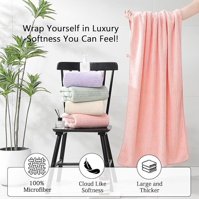 Ycosy 18 Piece Bath Towels Set,100% Microfiber Family Bathroom Towel with Hanging Loops-6 Bath Towels,6 Hand Towels,6 Washcloths,Quick Dry Highly Absorbent Shower Towel for Bathroom,Hotel,Spa-Pink