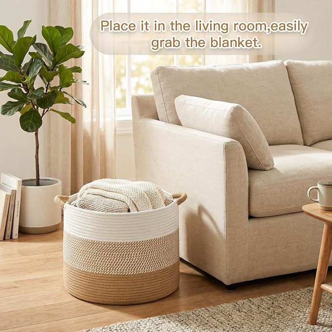 Artfeel 100L Large Cotton Rope Basket, Decorative Woven Blanket Storage for Living Room, Boho Toy Storage & Toy Box for Kids, Versatile Laundry Basket & Nursery Hamper for Blankets(Brown)