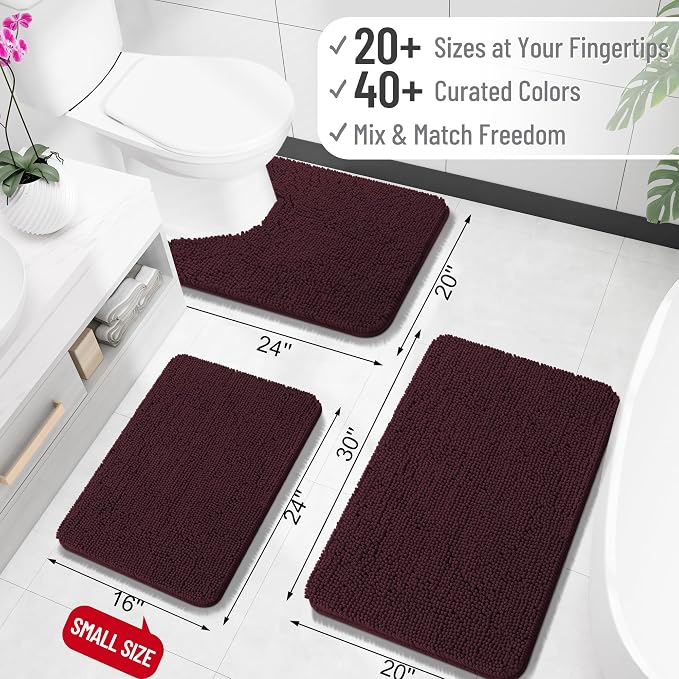 OLANLY Bathroom Runner Rugs 45x27, Extra Soft Absorbent Chenille Bath Rugs | Black Cherry, Quick-Drying Rubber Backing, Washable Long Bath Mat for Bathroom Floor, Tub and Shower, Home Decor Accessories