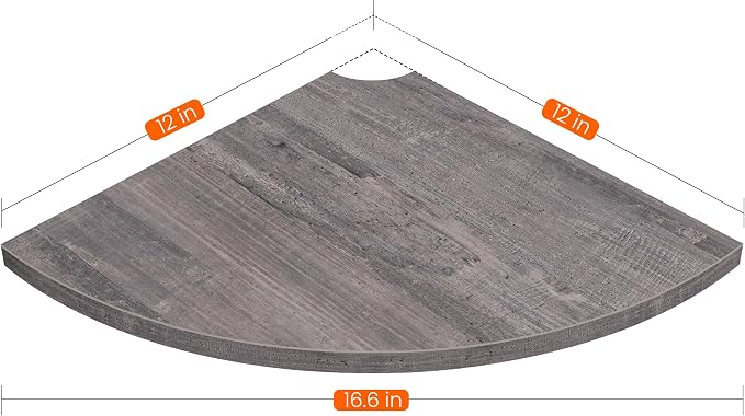 Corner Floating Shelves, Round Corner Shelf Wall Mount Set of 4 | Cord Hole, 12 Inch Wood Curved Corner Hanging Shelf for Cable Box, Speaker, TV Cords, Books, Plants, Rustic Grey