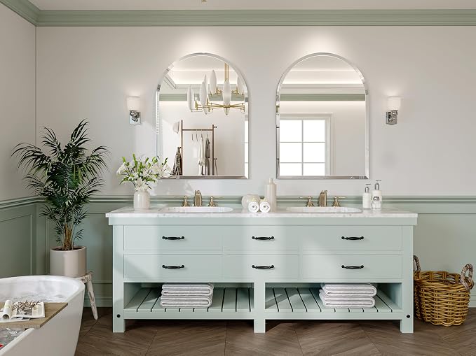 Frameless Bathroom Mirror, 20"x30" Beveled Arched Vanity Mirrors | Frameless, 15mm beveled edge, 5mm HD glass, shatterproof, anti-rust, french cleat, for bathroom/bedroom/entryway