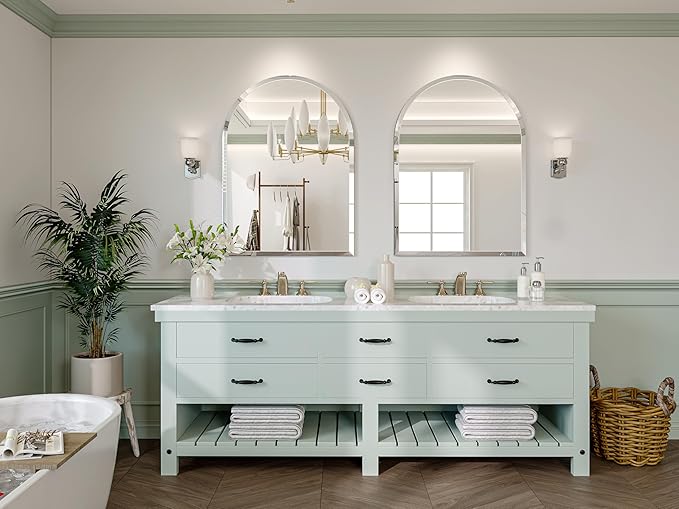 Frameless Bathroom Mirror, 24"x40" Beveled Arched Wall Mirrors | Frameless, 15mm beveled edge, 5mm HD glass, shatterproof, anti-rust, french cleat, for bathroom/bedroom/entryway