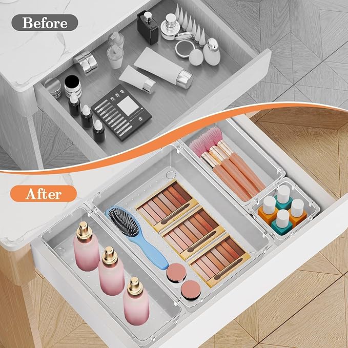 SpaceHacks 25 PCS Plastic Drawer Organizer, 4-Size Versatile Organizer Trays & storage Bins