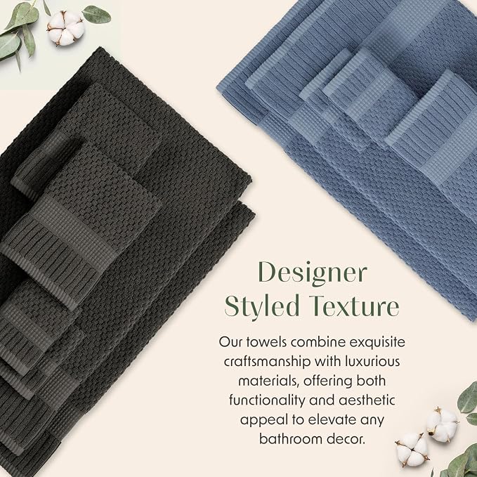 6 Pack 100% Cotton Hand Towels | Blue Towels | Oeko‑TEX Standard 100 | Soft & Absorbent, Quick‑Dry | Trinity Collection - Flint Stone