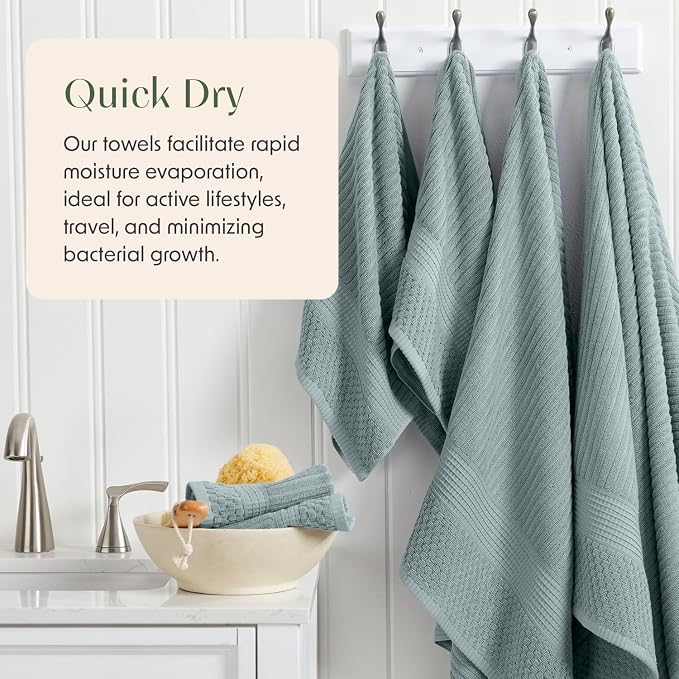 100% Cotton Bath Towel Set | 4-Pack | Textured |Silver Blue | Absorbent & Quick-Dry Bathroom Towels | Textured and Durable Cotton Towels for Bathroom | OEKO-TEX | Krista Collection