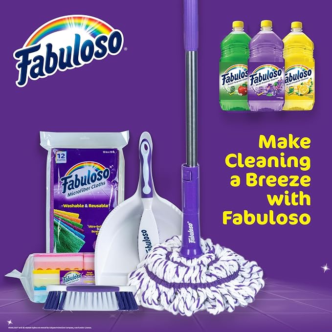 Fabuloso Compact Hand Scrub Brush, White and Purple, 6 Inch | Easy-grip rubber texture with firm bristles for kitchen, bathroom, tile, and baseboards