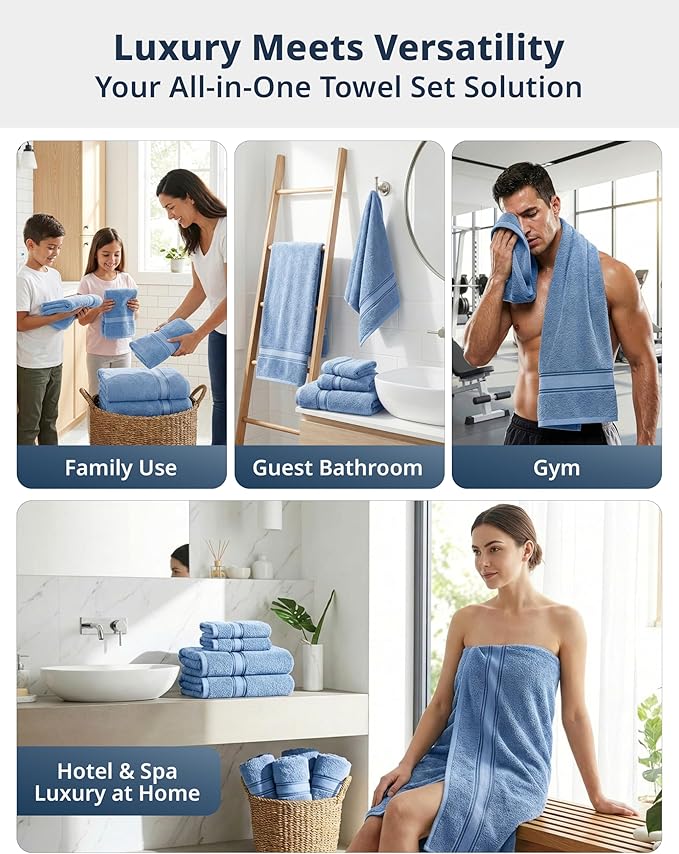 LANE LINEN Towel Set Quick Dry 100% Cotton 18 Piece Soft Absorbent - Allure | Oeko-Tex Bath Towels - Zero-Twist Durability, Terry Weave Comfort, Long-Lasting Comfort, Hotel-Style Look
