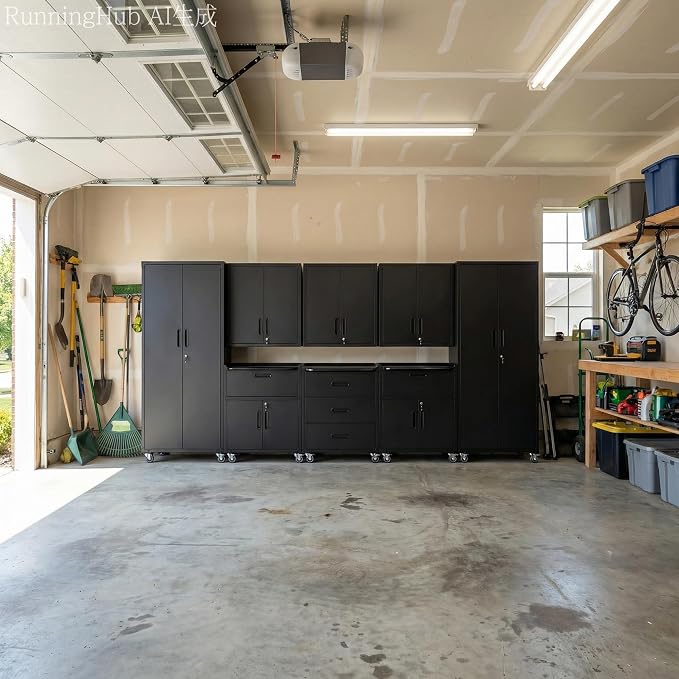 Garage Storage Cabinet System,Wall Cabinet & Locking Rolling Tool Cabinet with Doors and Adjustable Shelves