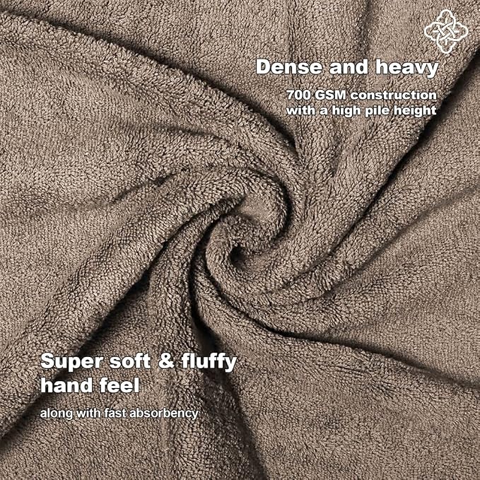 100% Organic Cotton 700 GSM Plush Washcloths 13" x 13" GOTS Certified - Taupe, Pack of 12