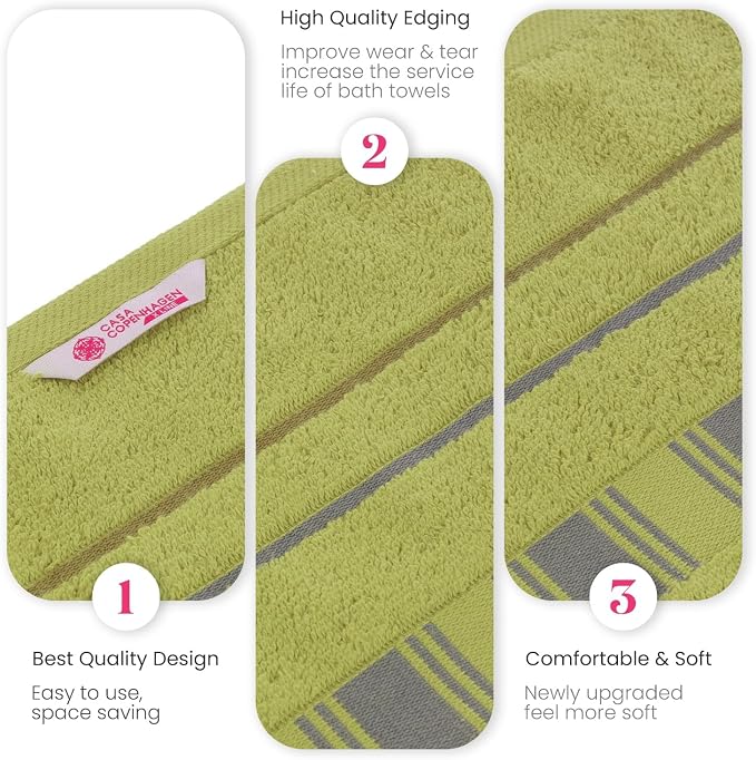 CASA COPENHAGEN 6pcs Bathroom Towel Gift Set, 600GSM, Grey Green | X Line 100% Egyptian cotton,2 Bath Towel, 2 Hand Towel, 2 Washcloths Towel.(Gift Set for Women & Men)
