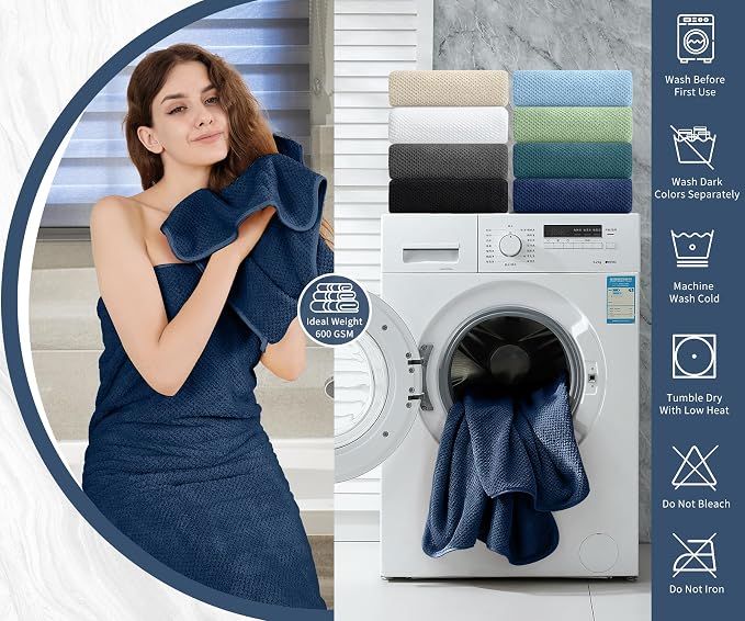 Bath Towel Set 4 Piece Oversized Bath Sheet 35"x70”Extra Large Bath Towel Soft Fluffy Microfibers Towel Set for Bathroom Hotel Highly Absorbent Quick Dry Bathroom Towel,600GSM Luxury Shower Towel Navy