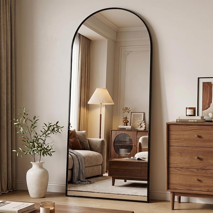 Full Length Mirror, 76" x 34" Arched Full Body Mirror Large Standing Floor Mirrors, Mirrors for Bedroom, Bathroom, Living Room Standing or Wall Leaning, Black
