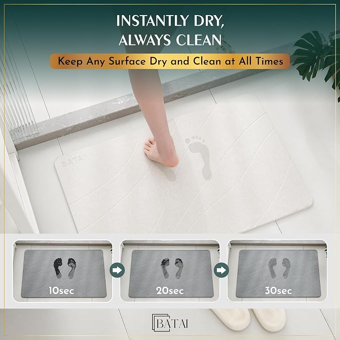 Extra Large Diatomaceous Earth Stone Bath Mat (31.5” x 19.7”) Beige XL | Fast Absorbent Shower Stone Bath Mat For Bathroom - Quick Dry, Easy Clean and Non-Slip Mat - Instant Drying Diatomite Bathmat