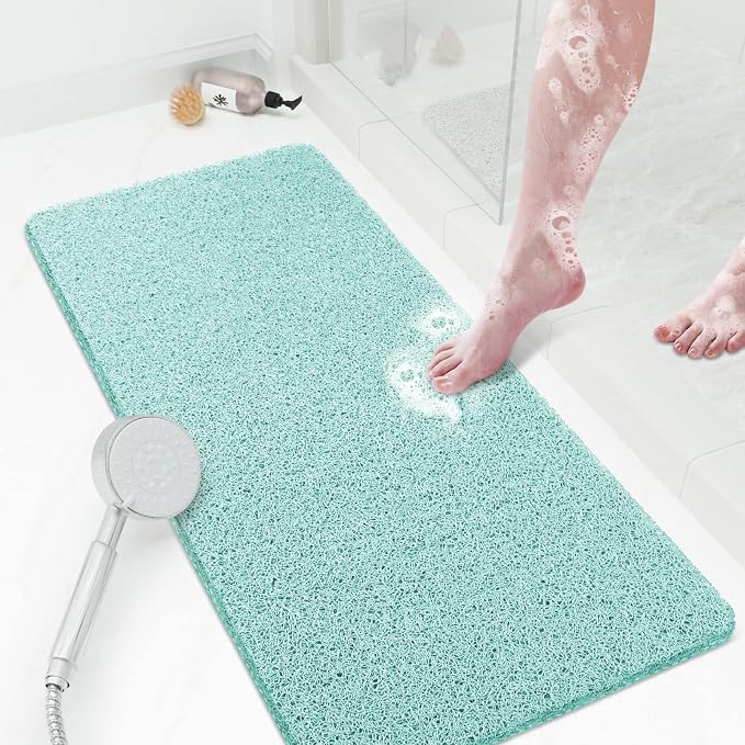 Shower Mat Bathtub Mat Non-Slip,36x16 inch, Soft Tub Mat with Drain,PVC Loofah Bath Mat (Phthalate Free) for Tub and Bathroom,Quick Drying,Green | 36x16 inch,PVC Loofah Bath Mat with Drain for Tub and Bathroom,Quick Drying,Green