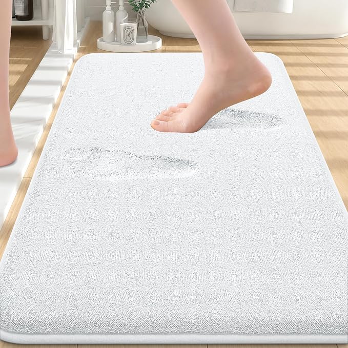 Smiry Memory Foam Bath Mat 30x20, Extra Soft Absorbent Bathroom Rugs | White Quick Dry, Machine Washable Bath Mats for Bathroom, Shower, Tub and Home Decor Accessories