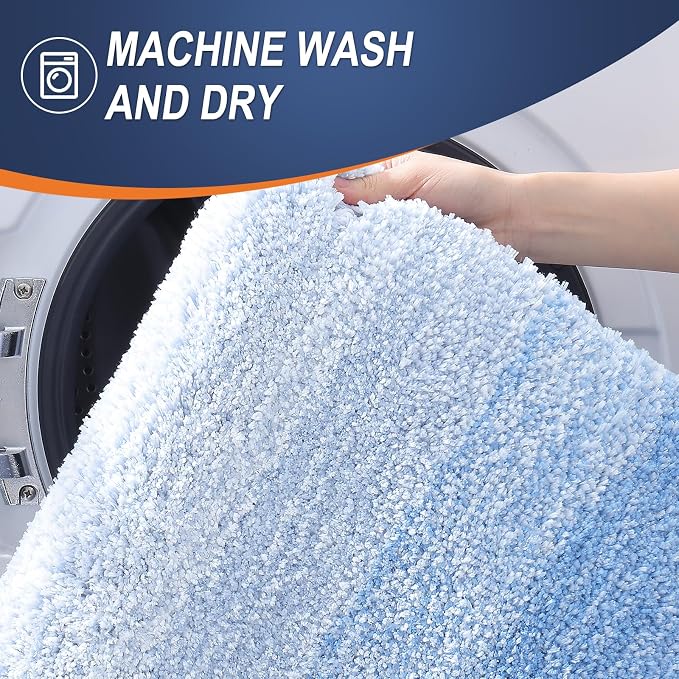 OLANLY Bathroom Runner Rug 47x24, Extra Soft Absorbent Microfiber Bath Rugs | Light Blue, Non-Slip Quick-Drying Rubber Backing, Washable Long Bath Mat for Floor, Tub and Shower, Home Decor