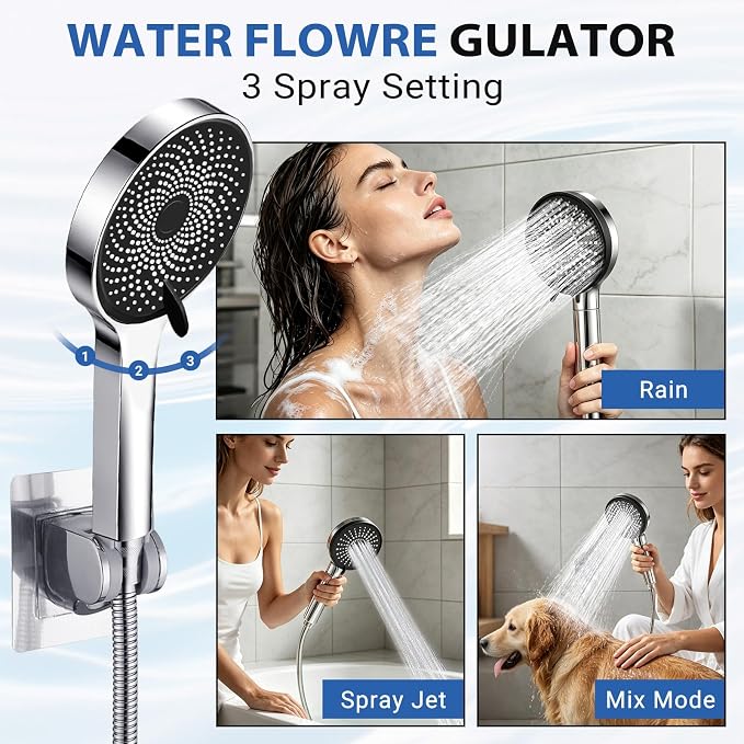 Shower Head, Rain Shower Head with Handheld Spray Combo, 8 Inch Adjustable High Pressure Rainfall Shower Head, Dual Showerhead Set with Extension Arm