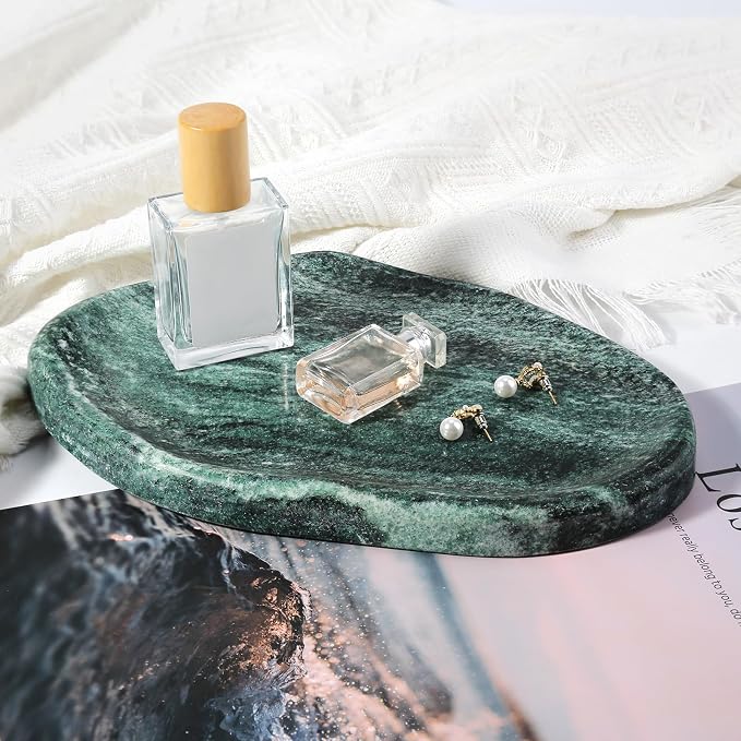 Green Marble Cloud Shape Vanity Tray, Serving Stone Key Tray for Home Decor, 10" x 7" Luxurious Natural Marble Storage Trays for Bathroom, Stone Plate Holder for Perfume, Candle and Jewelry
