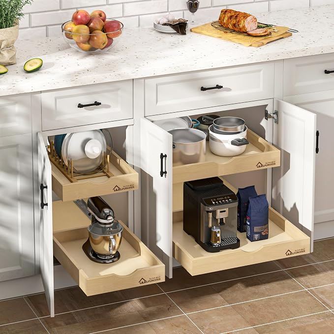 WelFurGeer Soft Close Pull Out Drawers for Kitchen Cabinets, 32" W x 21" D Pull Out Cabinet Organizer, Heavy-Duty Cabinet Organizer, Space-Saving Pullout Drawer for Home & Kitchen Organization