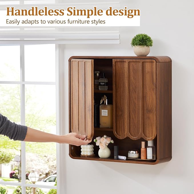 Bathroom Wall Mounted Storage Cabinet, Medicine Cabinet with Adjustable Shelf, Over The Toilet Storage Cabinet for Bathroom, Laundry Room, Kitchen, Living Room (Walnut)