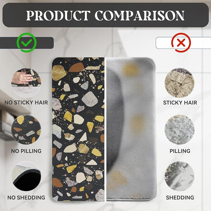 MontVoo -Bath Mat-Non Slip Thin Bathroom Rugs Fit Under Door- Quick Dry Absorbent Faux Suede Surface Grey Bathroom Floor Mats-Shower Rug for in Front of Bathtub Shower Black & Multi Color 16x24