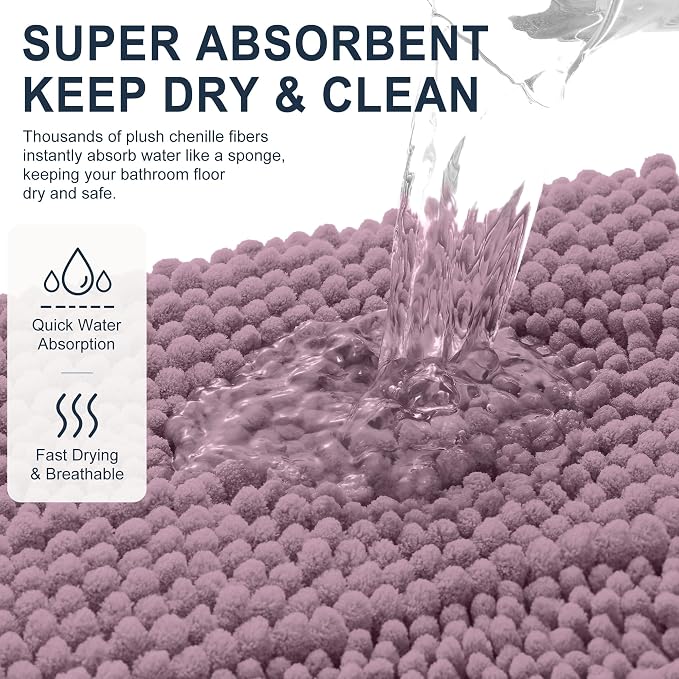 Smiry Thick Chenille Bathroom Runner Rugs 47x24, Soft Bath Mat, Deep Plum | Quick‑Dry & Machine Washable, Non‑Slip Bath Carpet, Striped Bath Rugs for Tub & Shower, Modern Home Decor Accessories