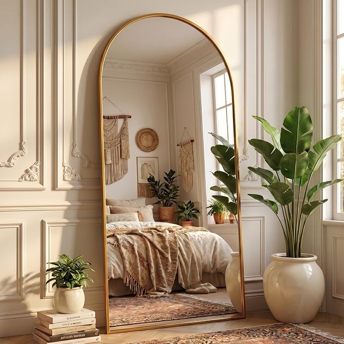 Full Length Mirror, 71" x 32" Arched Full Body Mirror Large Standing Floor Mirrors, Mirrors for Bedroom, Bathroom, Living Room Standing or Wall Leaning, Gold