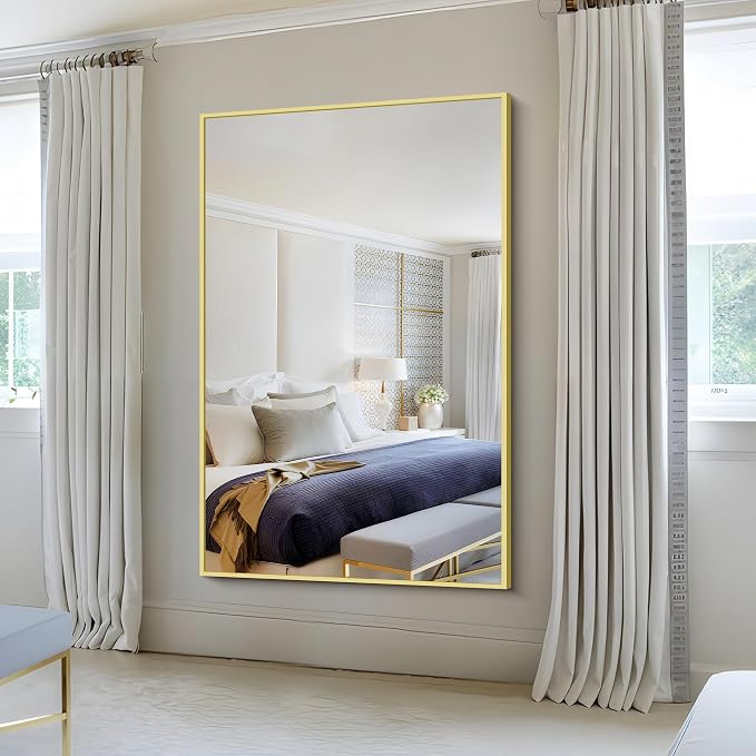 KOCUUY Large Gold Bathroom Mirror, 60x40 Inch Rectangular Mirror for Bathroom Sink, Oversized Wall Mirror with Metal Gold Frame for Living Room, Farmhouse, Entryway, Hang Horizontal/Vertical
